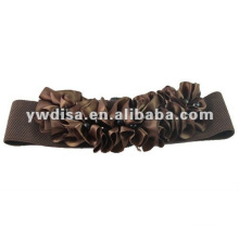 Woman Brown Flower Elastic Belt